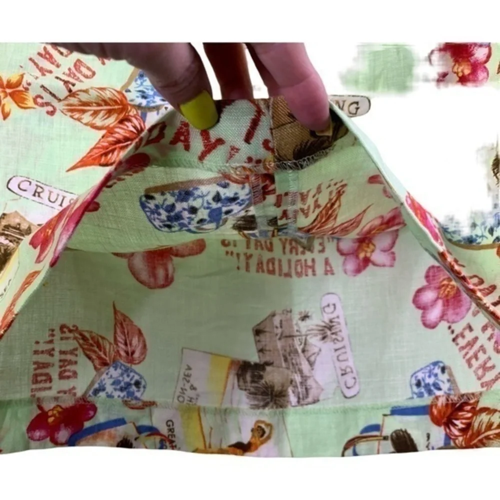 DANDY by RANDI M. Green Tropical Floral Holiday Linen Mini‎ Skirt